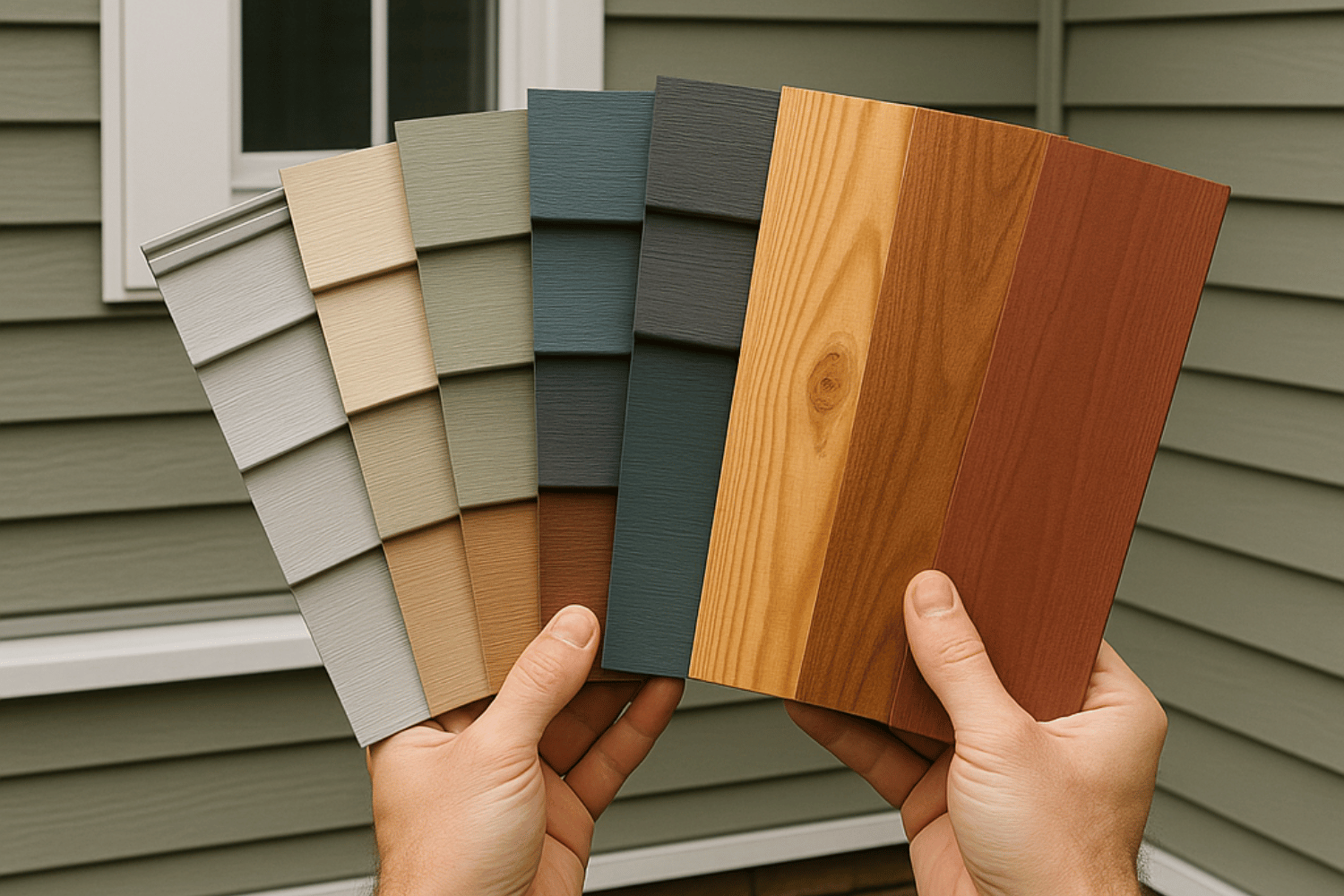 The-image-showcases-a-professional-color-consultation-featuring-various-siding-samples-including-vinyl-siding-and-natural-wood-siding-displayed-against-a-homes-exterior